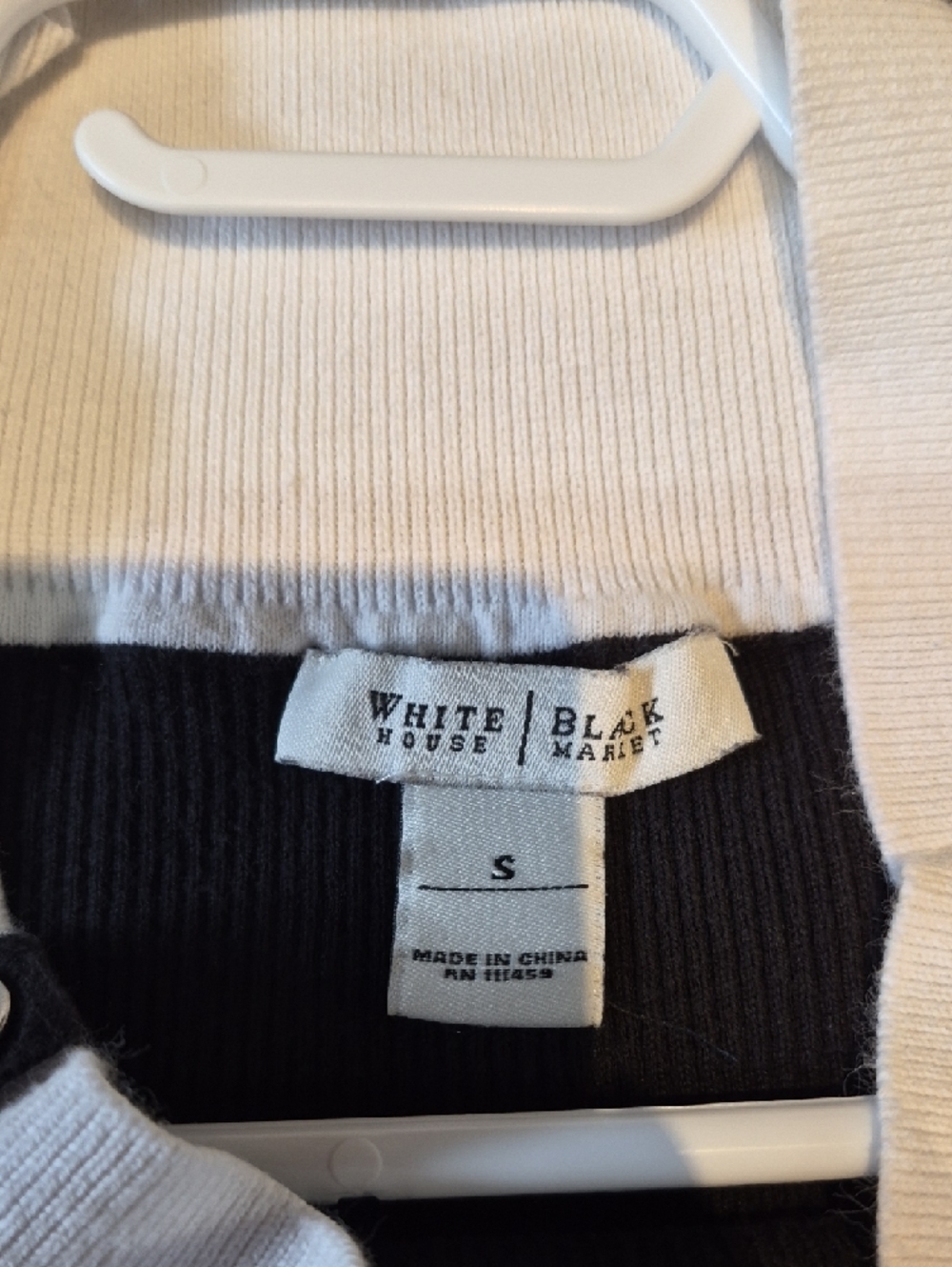 White House Black Market Black & White Off-Shoulder Button Strap Sweater - Picture 8 of 8